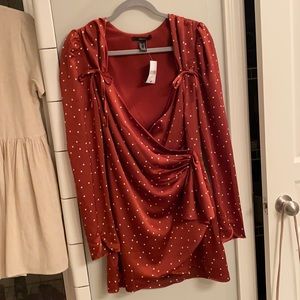 tie shoulder polka dot wrap style dress